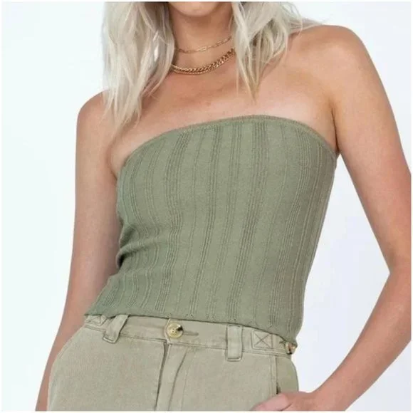 strapless open back dress Creepy Bunny Ruffled & Layered Forest Green Dress S